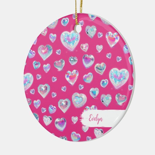 3D結晶かわいらし宝石ハートピンクのクリスマス セラミックオーナメント (左)