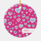 3D結晶かわいらし宝石ハートピンクのクリスマス セラミックオーナメント (裏面)