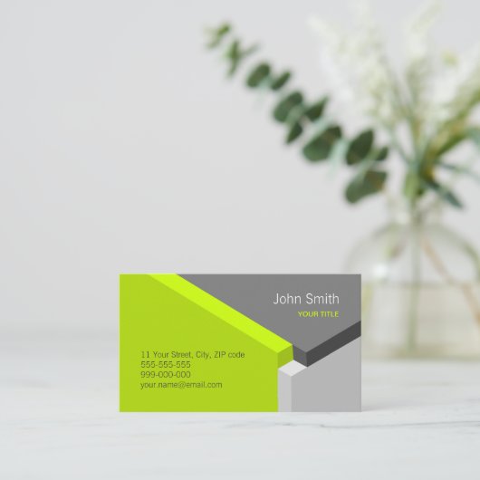 3D緑の灰色の幾何学の建築家の名刺 名刺 (スタンド正面)