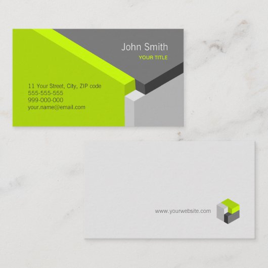 3D緑の灰色の幾何学の建築家の名刺 名刺 (正面/裏面)