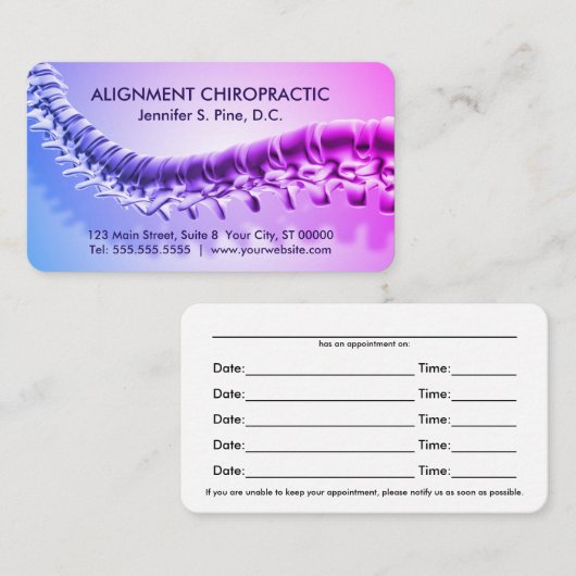 3D脊椎グラフィックカイロプラクティックアポイントメントカード 名刺 (正面/裏面)