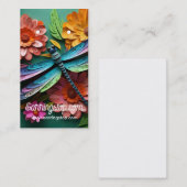 3D花とトンボ模様のイヤリングカード 名刺 (正面/裏面)