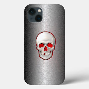 3D蓄光ドクロの象嵌風デザインを施したヒビ割れたメタル柄 iPhone 13ケース