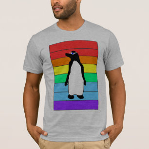 3D虹のペンギンのティー Tシャツ