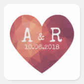 3d赤いハートカップルの結婚の日 スクエアシール (正面)