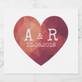 3d赤いハート対モノグラ結婚ム日付 スパークリングワインラベル (シングルラベル)