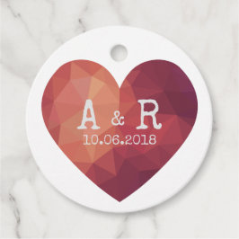 3d赤いハート対モノグラ結婚ム日付 フェイバータグ