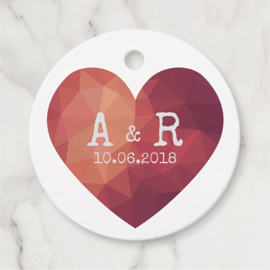 3d赤いハート対モノグラ結婚ム日付 フェイバータグ (正面)