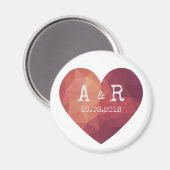 3d赤いハート対モノグラ結婚ム日付 マグネット (正面/裏面)