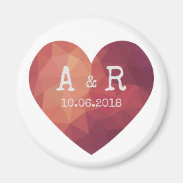 3d赤いハート対モノグラ結婚ム日付 マグネット
