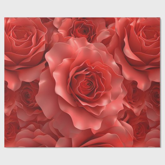 3D赤いバラ継ぎ目なしパターンバレンタインデー ラッピングペーパー (フラット)