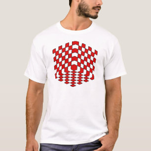 3D赤い立方体の目の錯覚 Tシャツ