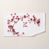 3D赤さくらんぼ花白 ハンドタオル (ハンドタオル)