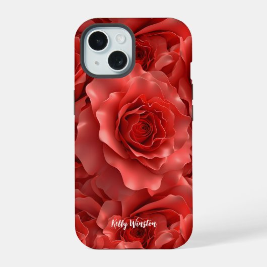 3D赤バラのシームレスパターン iPhone 15ケース (裏面)
