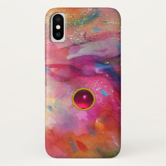 3D赤ルビー玉石付きピンクブルー抽象芸術 Case-Mate iPhoneケース (裏面)