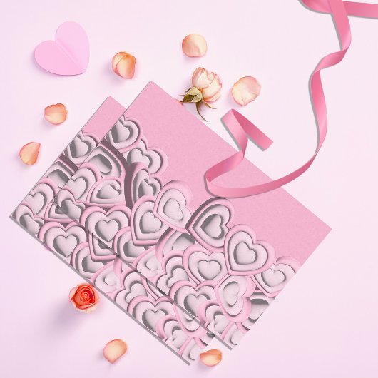 3D赤面ピンクハートバレンタインデークページ 薄葉紙