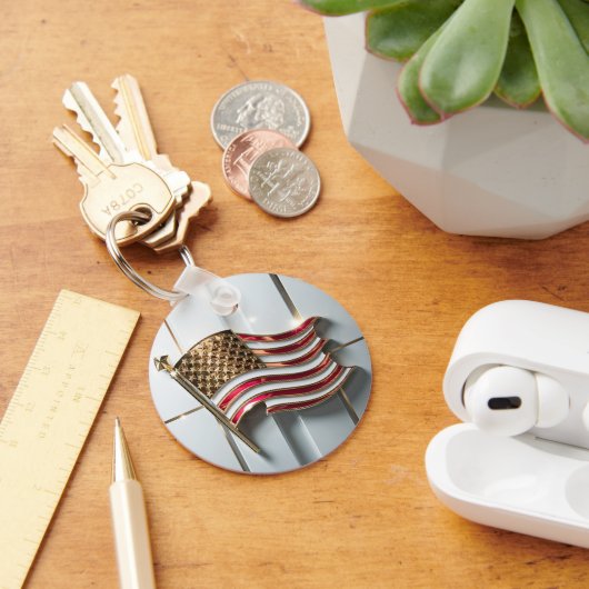 3D金ゴールドエンブレムアメリカ国旗 キーホルダー (デスク)