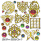 3D金ゴールドケルト結び目模様、ハート、ドラゴン、宝石カラフル シール (正面)