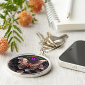 3D金ゴールド蝶パープルエレガントモノグラカスタムム キーホルダー (側面)