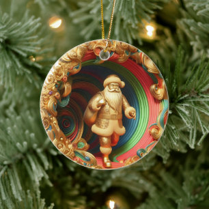 3D金ゴールドSanta句 セラミックオーナメント