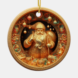 3D金ゴールドSanta句 セラミックオーナメント