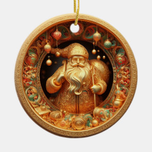 3D金ゴールドSanta句 セラミックオーナメント