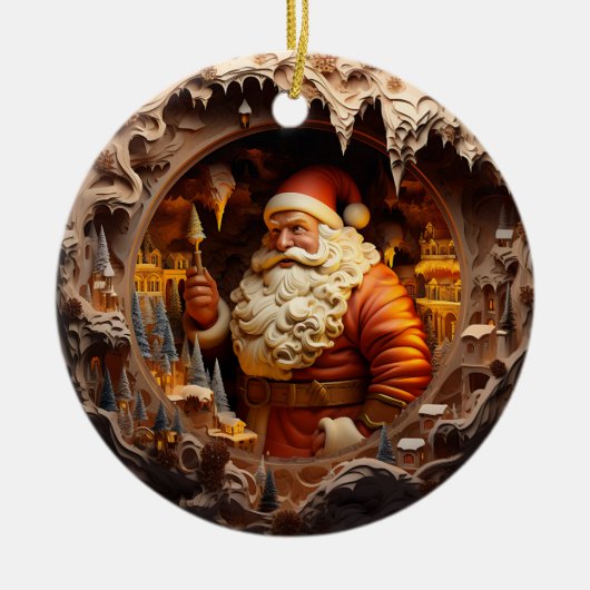 3D金ゴールドSanta句 セラミックオーナメント (正面)