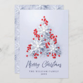 3D雪エレガント片クリスマスツリー挨拶 シーズンカード (正面/裏面)