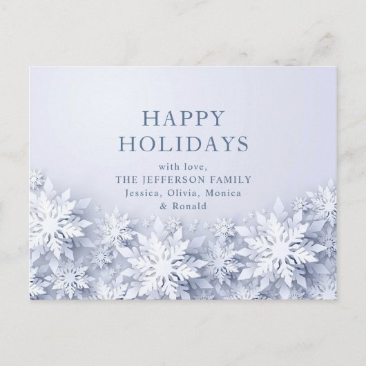 3D雪エレガント片クリスマスホリディグリーティング ポストカード (正面)