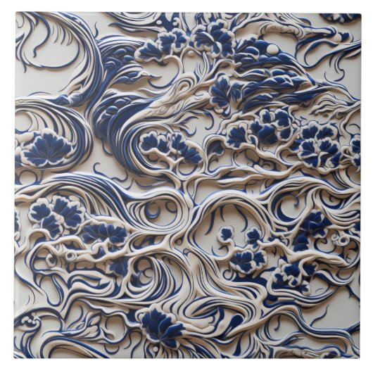 3D青と白の木、シームレス、型枠オーガニック タイル (正面)