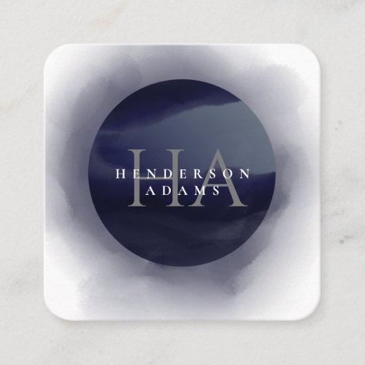 3D青と白の水色モノグラムロゴ スクエア名刺 (正面)