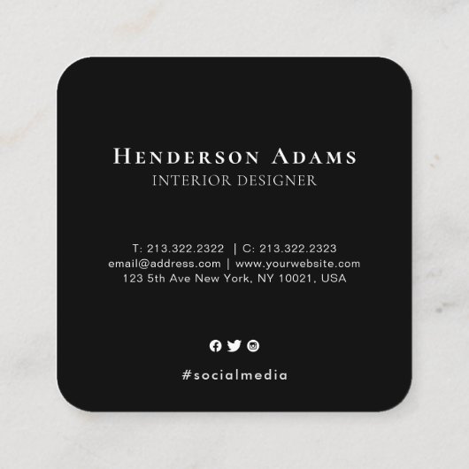 3D青と白の水色モノグラムロゴ スクエア名刺 (裏面)