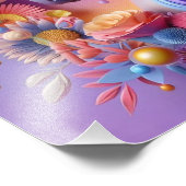 3D鮮やかユニコーンポートレートとフローラアクセント フォトプリント            (角)