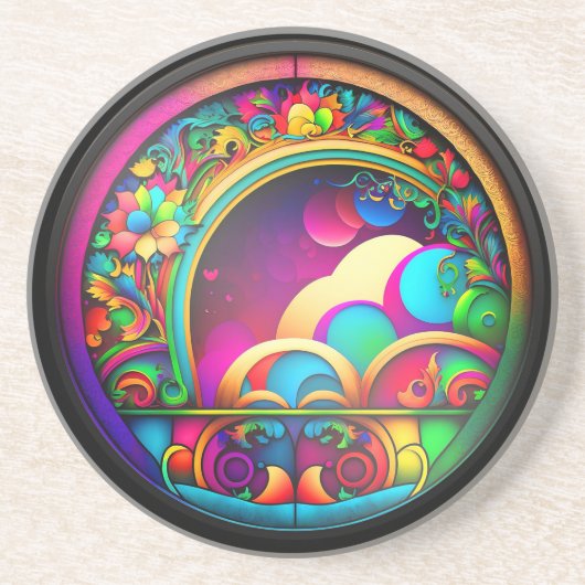 3D鮮やか色数々の渦巻き コースター (正面)