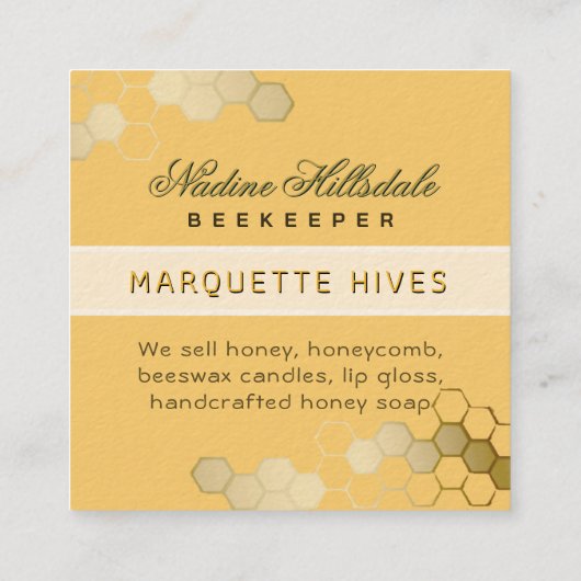 3D黄モダン六角スタイル化ビーハニーアイボリー スクエア名刺 (裏面)