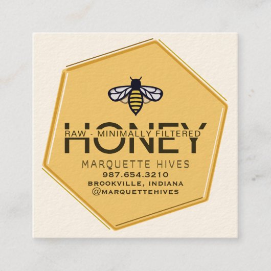 3D黄モダン六角スタイル化ビーハニーアイボリー スクエア名刺 (正面)
