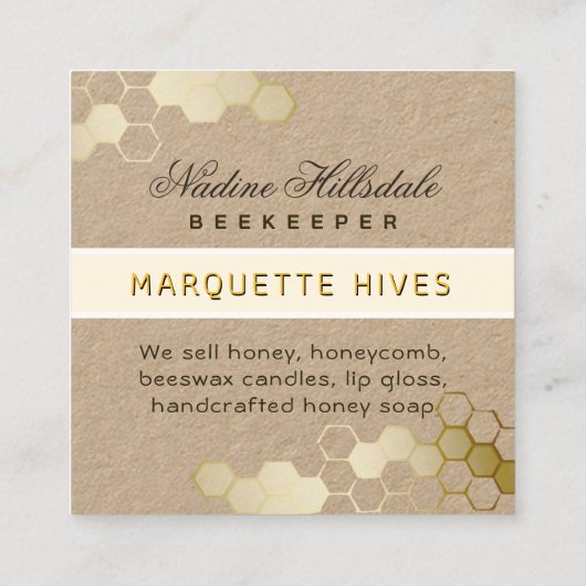 3D黄モダン六角スタイル化ビーハニークラフト スクエア名刺 (裏面)