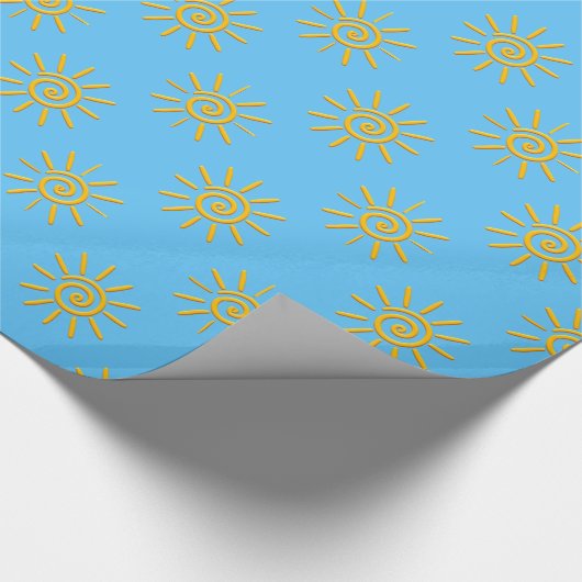 3D黄色の太陽の描画パターン ラッピングペーパー (角)