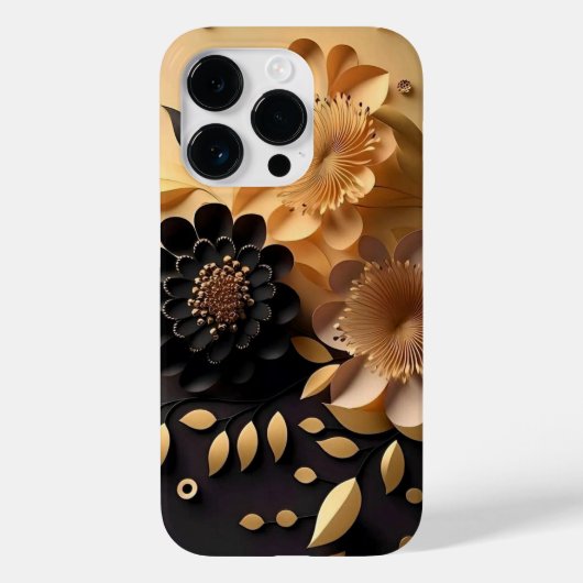 3D黒と金ゴールドの花 Case-Mate iPhoneケース (裏面)