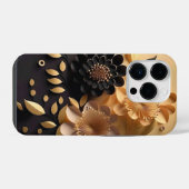 3D黒と金ゴールドの花 iPhoneケース (裏面横)