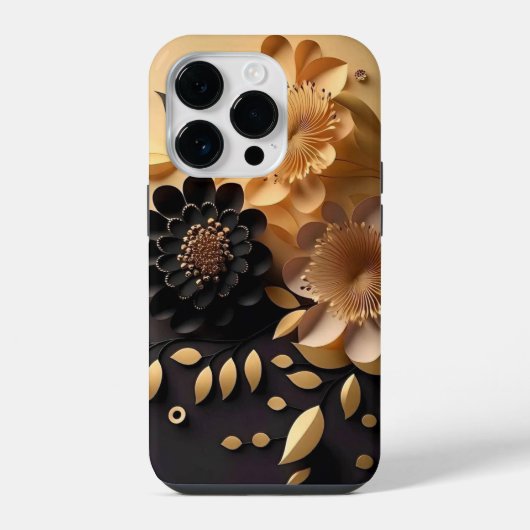3D黒と金ゴールドの花 iPhoneケース (裏面)