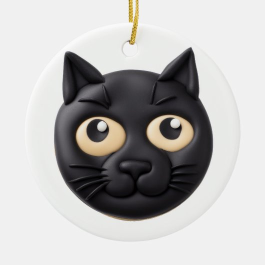 3D黒猫のデザイン セラミックオーナメント (正面)