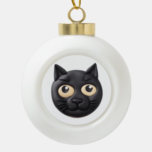 3D黒猫のデザイン セラミックボールオーナメント (正面)