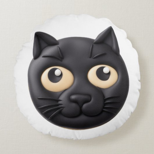 3D黒猫のデザイン ラウンドクッション (正面)