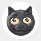 3D黒猫のデザイン ラウンドシール (正面)