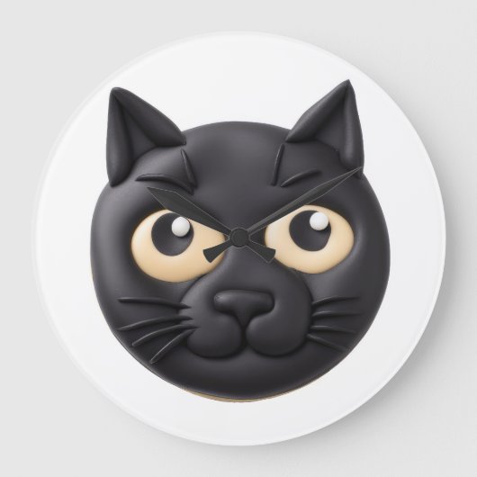3D黒猫のデザイン ラージ壁時計 (正面)