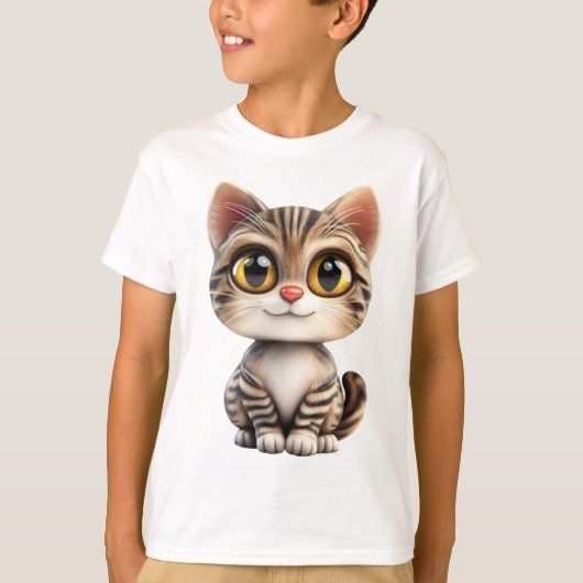 3D かわいい猫のキャラクターデザイン Tシャツ (正面)