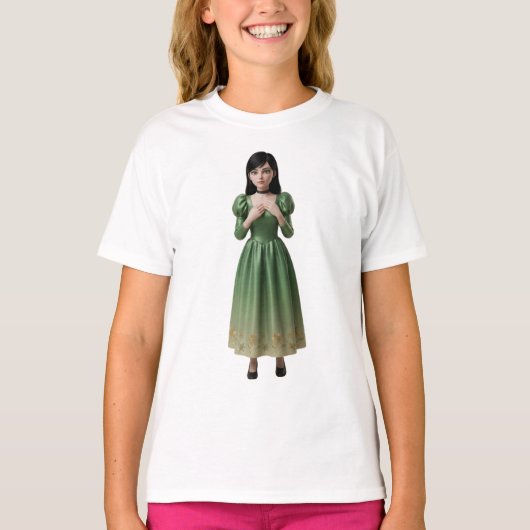 3D エメラルドグリーン プリンセス キャラクター Tシャツ (正面)