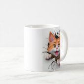 3D オレンジと白のトラ猫が壁を突き破る コーヒーマグカップ (正面右)