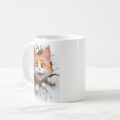 3D オレンジと白のトラ猫が壁を突き破る コーヒーマグカップ (正面左)